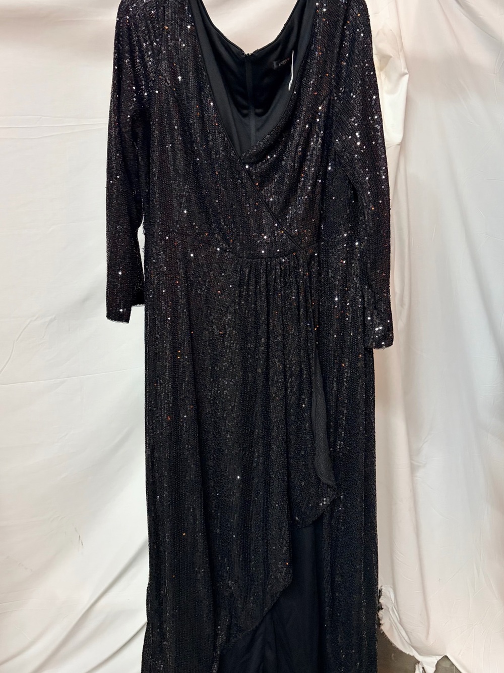 Black Sequin Wrap-Style Evening Dress